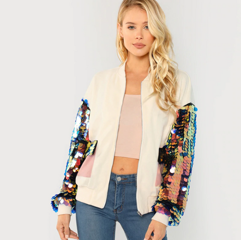 White Sequin Sleeve Jacket - SUMMER COLLECTION