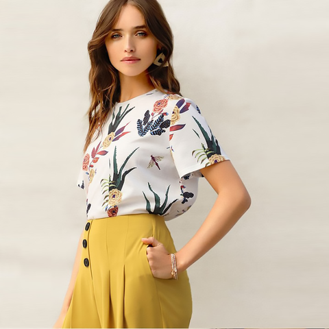Floral And Plants Print Shirt - SUMMER COLLECTION