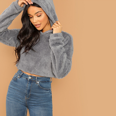 Grey Furry Crop Pullover - SUMMER COLLECTION