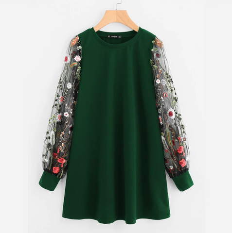 Green Mesh Floral Sweatshirt - SUMMER COLLECTION