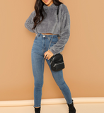 Grey Furry Crop Pullover - SUMMER COLLECTION
