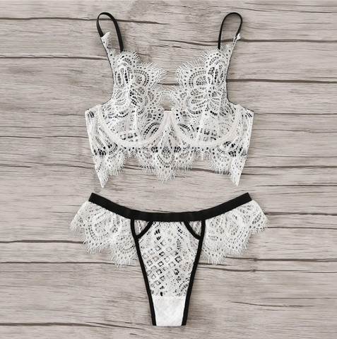 White Laced Unlined Lingerie Set - SUMMER COLLECTION