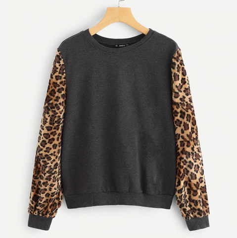 Grey Leopard print Sleeved Sweatshirt - SUMMER COLLECTION