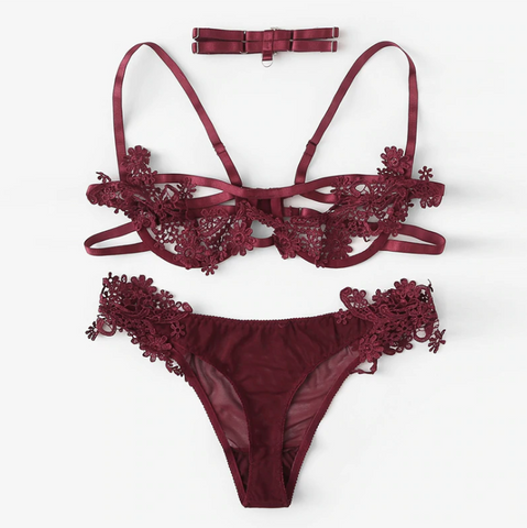Burgundy Appliques Lace Set - SUMMER COLLECTION