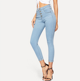 Blue Button Front Womens Skinny Jeans - SUMMER COLLECTION