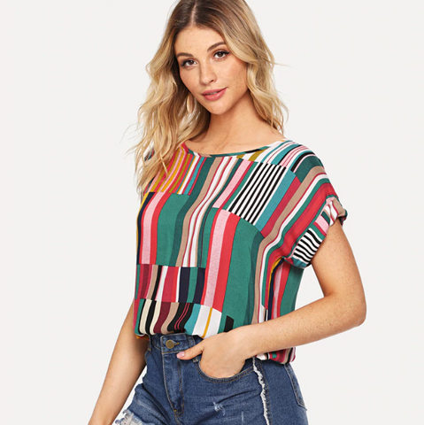 Striped Print Loose Top - SUMMER COLLECTION