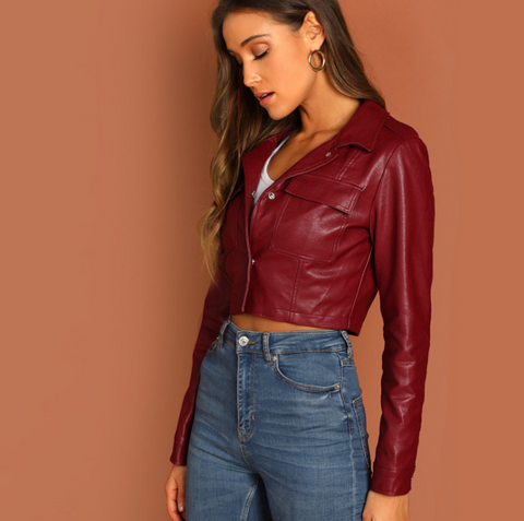 Burgundy Short Leather Jacket - SUMMER COLLECTION