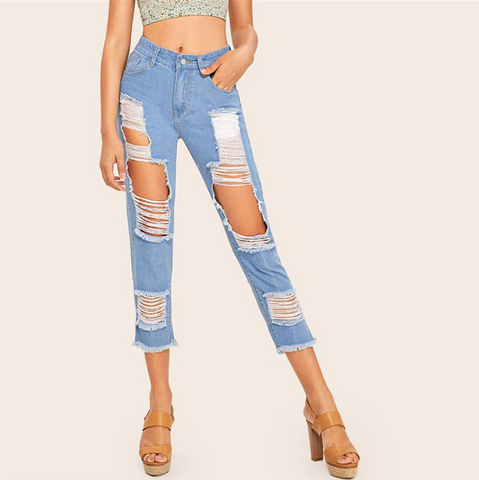 Light Wash Ripped Womens Jeans - SUMMER COLLECTION