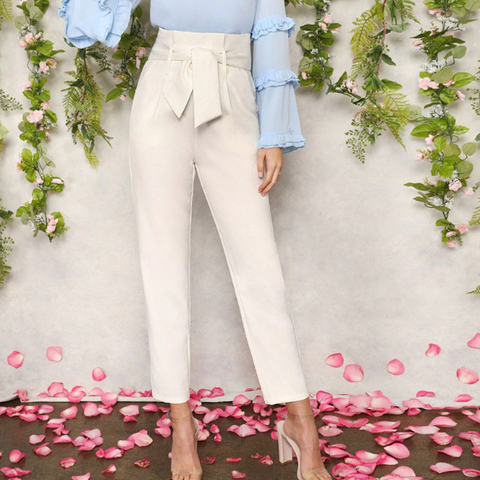 White Elegant High Waist Trousers - SUMMER COLLECTION