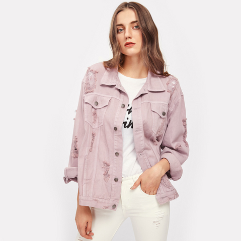 Pink Denim Ripped Jacket - SUMMER COLLECTION