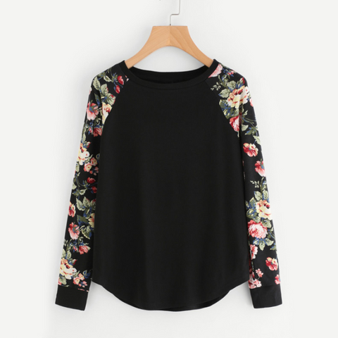 Black & Floral Long Sleeve Top - SUMMER COLLECTION