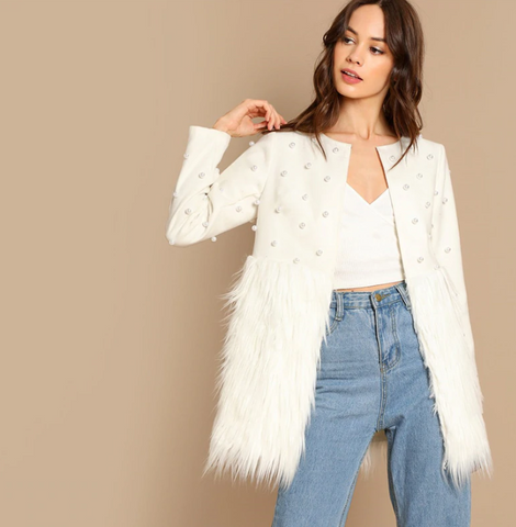 White Pearl & Fur Jacket - SUMMER COLLECTION