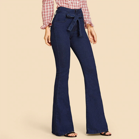 Navy High Waist Wide Ends Womens Jeans - SUMMER COLLECTION