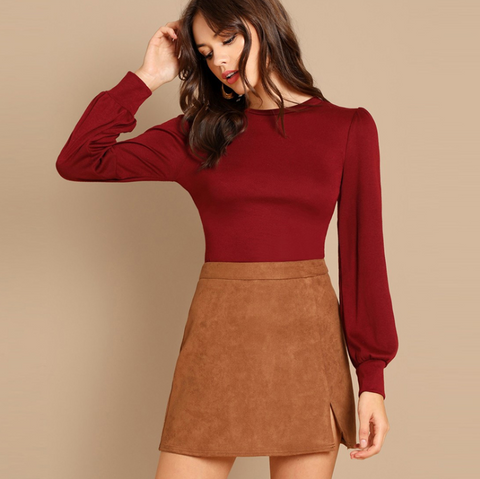 Burgundy Minimalist Long Sleeve Top - SUMMER COLLECTION