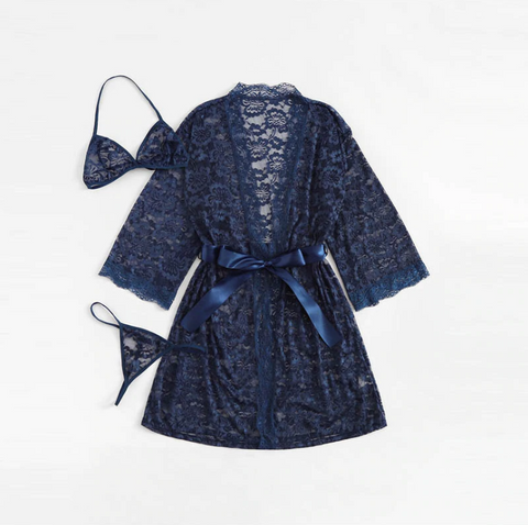 Navy Floral Robe with Belt - SUMMER COLLECTION