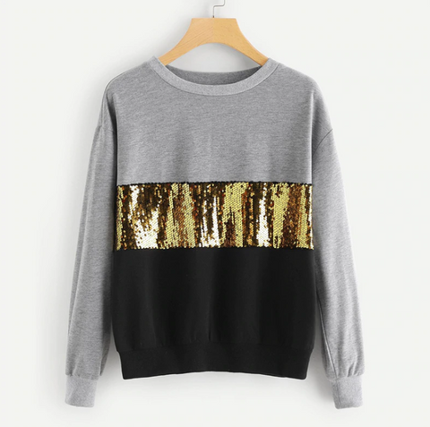 Black & Grey Sweatshirt with Gold Sequins - SUMMER COLLECTION