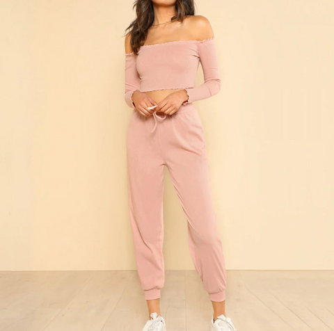 Pink Crop Top and joggers Set - SUMMER COLLECTION