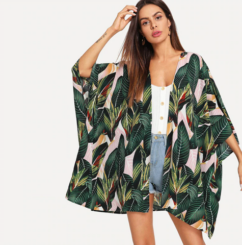Tropical Jungle Leaf Print Blouses - SUMMER COLLECTION