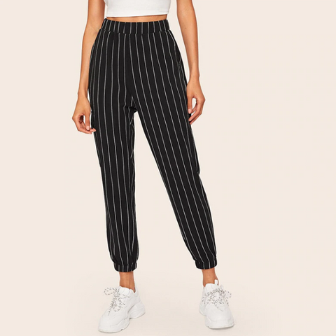 Black Striped Street Trousers - SUMMER COLLECTION