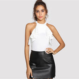 White Sleeveless Ruffle Trim Bodysuit - SUMMER COLLECTION