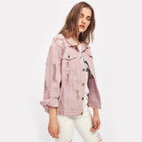 Pink Denim Ripped Jacket - SUMMER COLLECTION