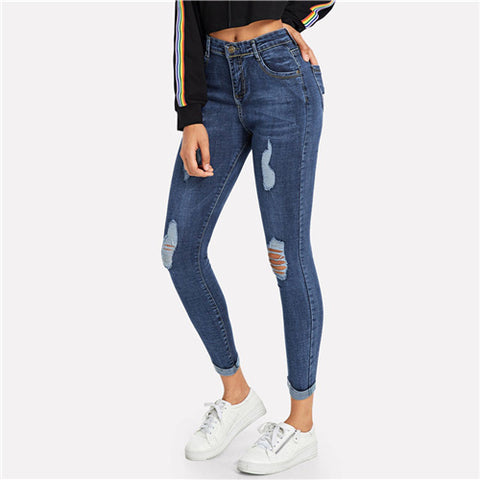 Ripped Skinny Denim Jeans - SUMMER COLLECTION