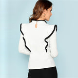 White Ruffle Trim Long Sleeved Top - SUMMER COLLECTION
