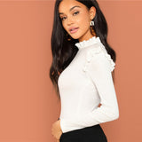 White Frill Trim Long Sleeved Top - SUMMER COLLECTION