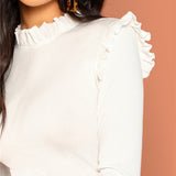 White Frill Trim Long Sleeved Top - SUMMER COLLECTION
