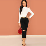 White Frill Trim Long Sleeved Top - SUMMER COLLECTION