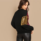 Black Sequin Pullover Sweatshirt - SUMMER COLLECTION