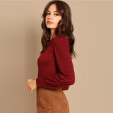 Burgundy Minimalist Long Sleeve Top - SUMMER COLLECTION