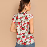 Floral Top with Tie Collar - SUMMER COLLECTION
