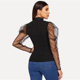 Black Mesh Sleeve High Neck Top - SUMMER COLLECTION