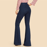 Navy High Waist Wide Ends Womens Jeans - SUMMER COLLECTION