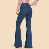 Navy High Waist Wide Ends Womens Jeans - SUMMER COLLECTION
