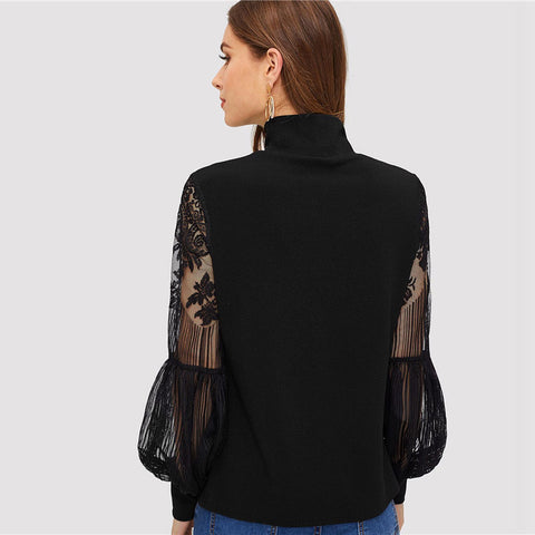 Black Lace & mesh Long Sleeved Top - SUMMER COLLECTION
