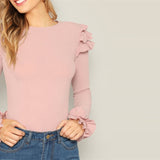 Pink Ruffle Trim Long Sleeved Top - SUMMER COLLECTION