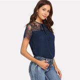 Navy Lace & Mesh Blouse - SUMMER COLLECTION