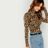 Leopard Print Long Sleeved High Neck Pullover - SUMMER COLLECTION