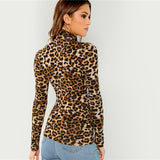 Leopard Print Long Sleeved High Neck Pullover - SUMMER COLLECTION
