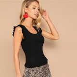 Black Ruffle Trim Sleeveless Top - SUMMER COLLECTION