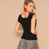 Black Ruffle Trim Sleeveless Top - SUMMER COLLECTION