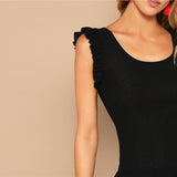 Black Ruffle Trim Sleeveless Top - SUMMER COLLECTION
