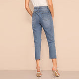 Side Striped Ripped Womens Jeans - SUMMER COLLECTION