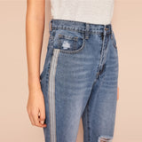 Side Striped Ripped Womens Jeans - SUMMER COLLECTION