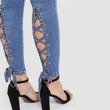 Womens Crisscross Lace Skinny Jeans - SUMMER COLLECTION