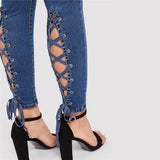 Womens Crisscross Lace Skinny Jeans - SUMMER COLLECTION