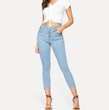 Blue Button Front Womens Skinny Jeans - SUMMER COLLECTION