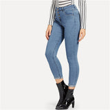 Blue Button Front Womens Skinny Jeans - SUMMER COLLECTION